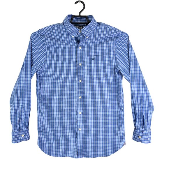 Mens Blue Plaid Chaps Shirt Long Sleeve Button Down Stretch Cotton Blend Size M - Picture 1 of 8